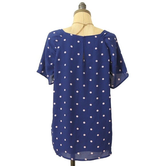 Gibson Nordstrom Top Blouse PXL Short Sleeve Blue Pink Polka Dot NEW B51 - Picture 4 of 5